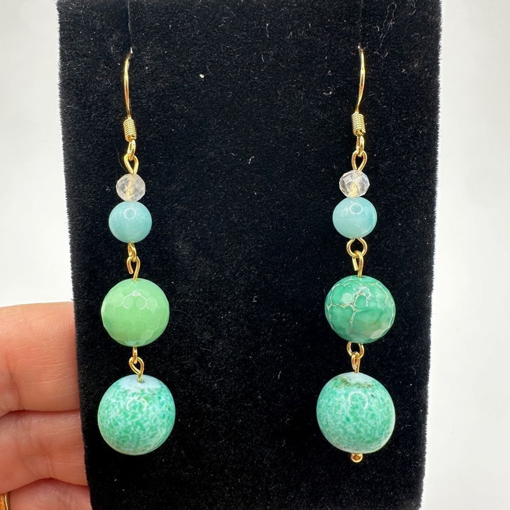 2.5" stone and ceramic beaded dangle earrings with gold over 925‎ hooks!